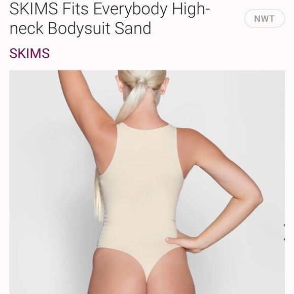 NWT Sz S, Skims High Neck Thong Bodysuit Color Sand - retail $60 - Picture 2 of 6